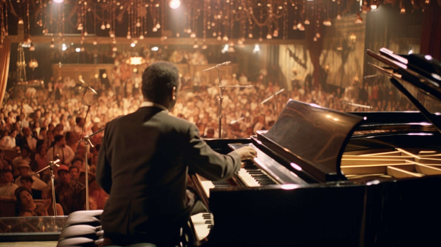 Duke Ellington playing the piano.