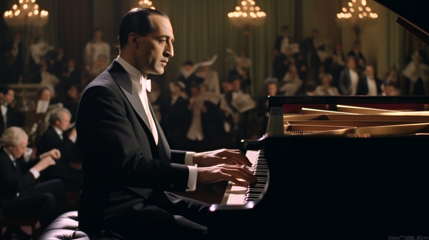 George Gershwin playing the piano.