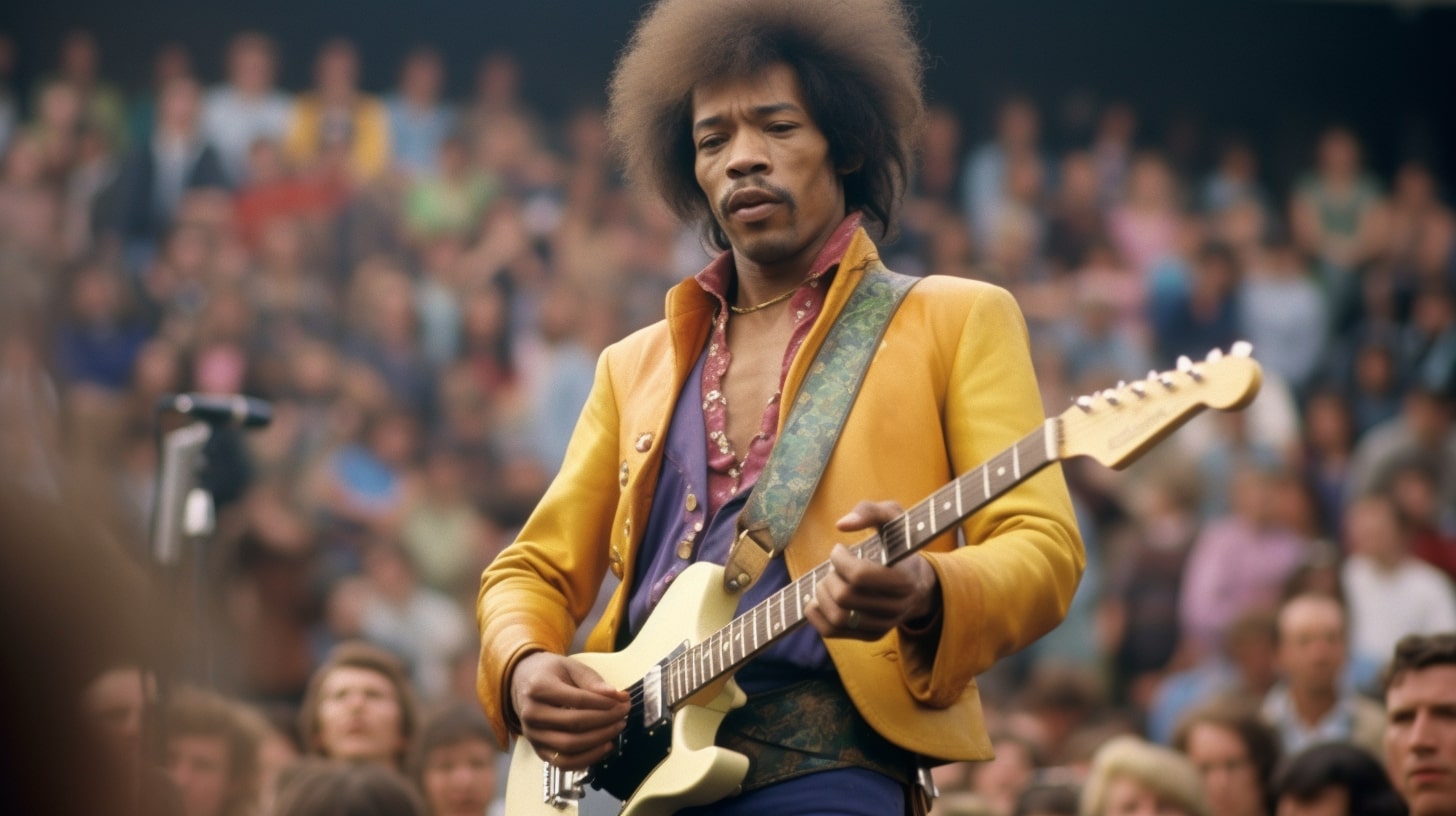 Jimi Hendrix playing an electric guitar.