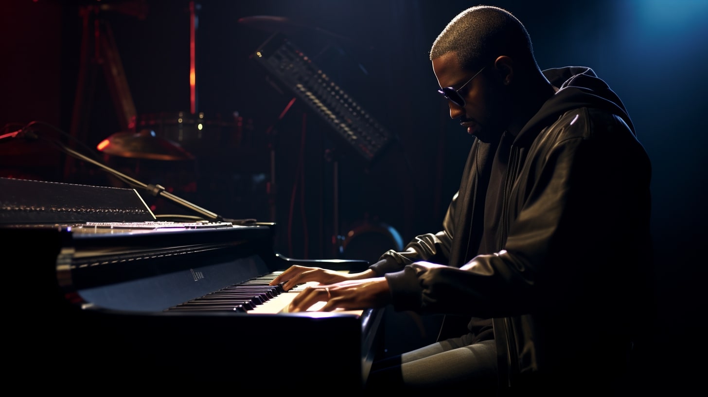 Kanye West playing the piano.