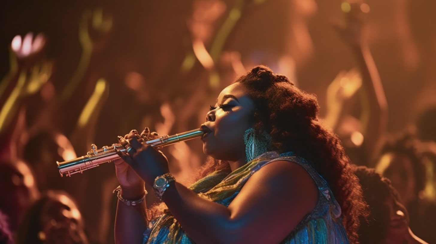 Lizzo playing the flute.