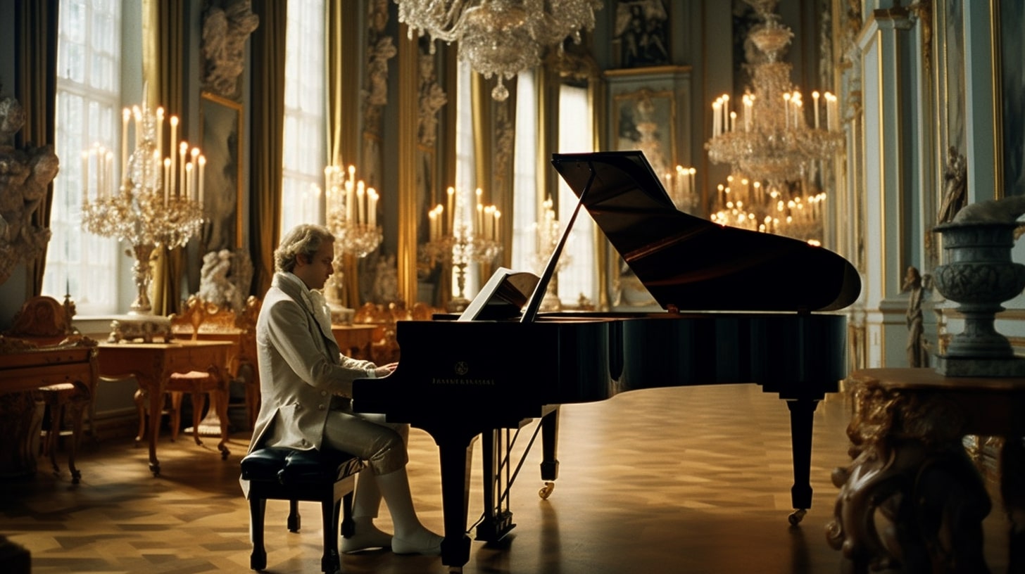 Mozart playing the piano.