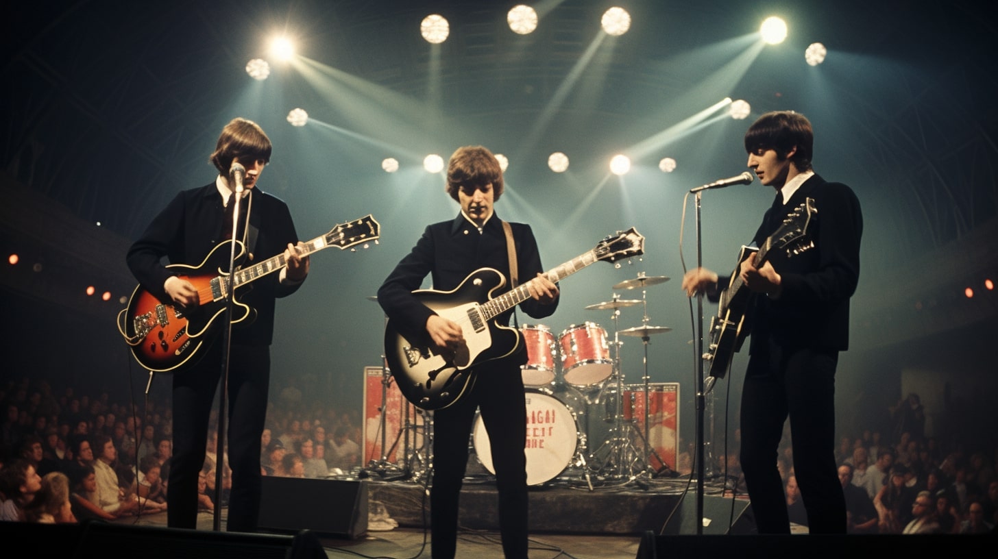 The Beatles playing the electrical guitar